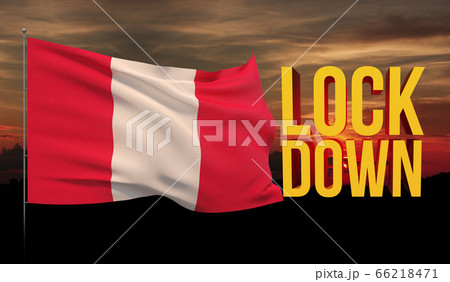 Coronavirus COVID-19 lockdown concept with waving national flag of Peru. Pandemic 3D illustration. 66218471
