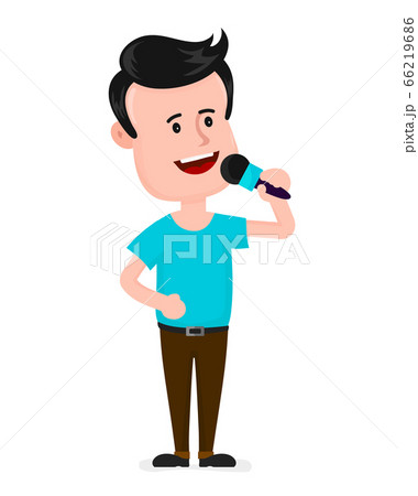 Young man with microphone singing Young man with microphone singing 66219686