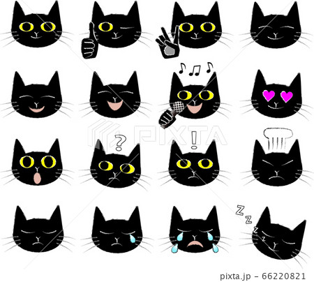 黒猫の顔いろいろのイラスト素材 6621