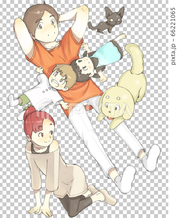 Young couple relaxing with their children and pets Young couple relaxing with their children and pets 66221065