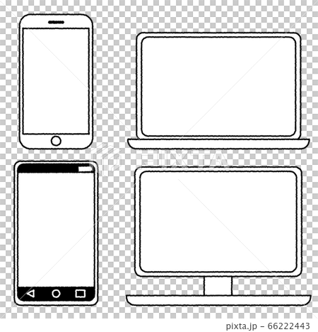 スマホ パソコン 線画セット ベクターのイラスト素材