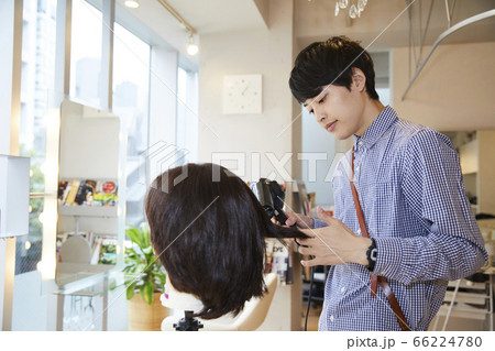 若い男性の美容師 ヘアマネキン アシスタント 若い男性の美容師 ヘアマネキン アシスタント 66224780