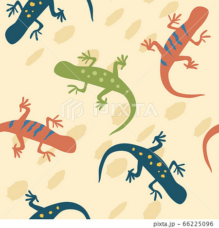 カラフルなヤモリのシームレスパターンのイラスト素材