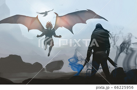 a samurai against last devil's boss, ready to fighting. a samurai against last devil's boss, ready to fighting. 66225956