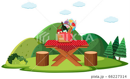 Picnic scene with food on the table 66227314