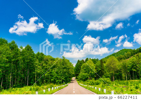 初夏の磐梯吾妻レークラインの風景 青空と直線道路 福島県猪苗代町 初夏の磐梯吾妻レークラインの風景 青空と直線道路 福島県猪苗代町 66227411