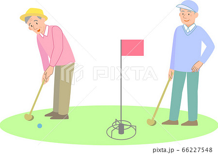 グラウンドゴルフをするシニア男性のイラスト素材 66227548 Pixta