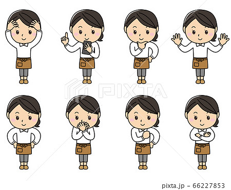 女の子01_06（エプロンをした笑顔の店員風ポーズセット） 66227853