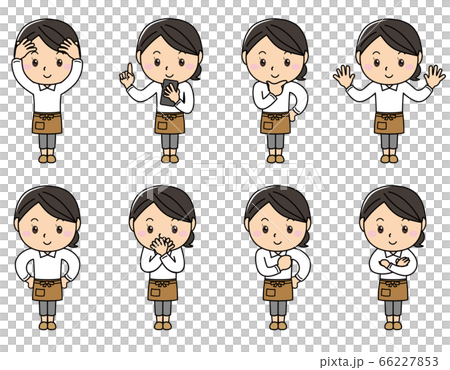 女の子01_06（エプロンをした笑顔の店員風ポーズセット） 66227853