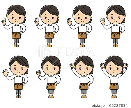 女の子01_05（エプロンをして笑顔の店員風ポーズセット） 66227854