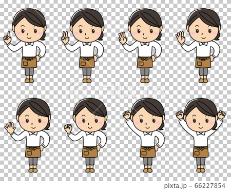 女の子01_05（エプロンをして笑顔の店員風ポーズセット） 66227854