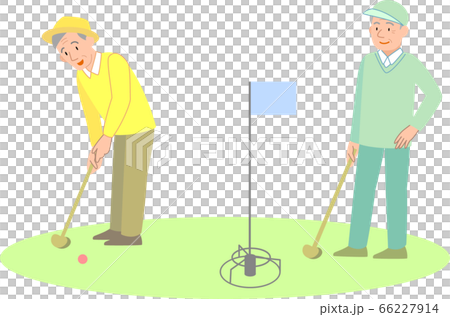 Senior man playing ground golf Senior man playing ground golf 66227914