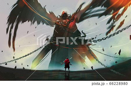 A Knight Against Dark Angel Ready To Fighting のイラスト素材