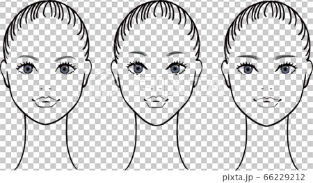 顔つきの違う3人の女性の線画のベクターイラストのイラスト素材