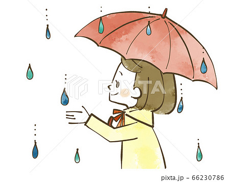 雨の日に空を見上げる女性 水彩のイラスト素材