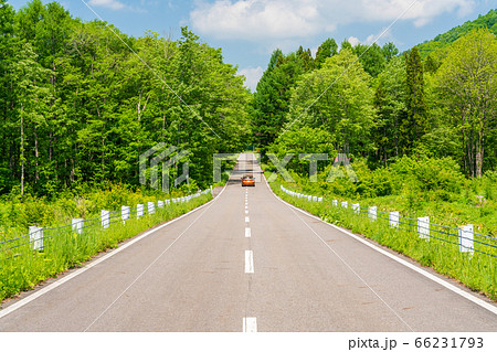 初夏の磐梯吾妻レークラインの風景 青空と直線道路 福島県猪苗代町 初夏の磐梯吾妻レークラインの風景 青空と直線道路 福島県猪苗代町 66231793