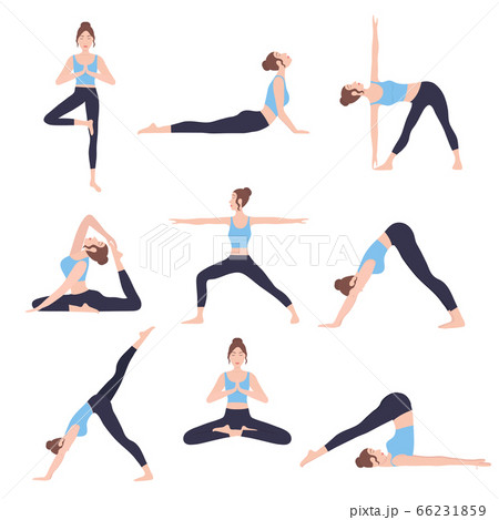 Young woman performing physical exercises. Bundle 66231859