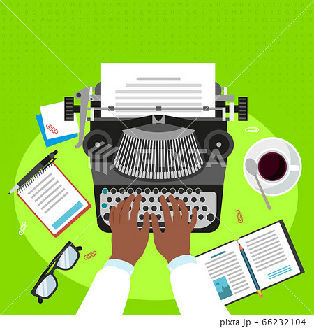 Man work typewriter concept background, flat style Man work typewriter concept background, flat style 66232104