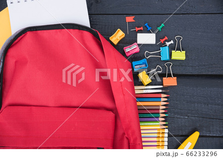 Top view Red bag backpack for education children 66233296