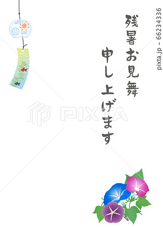 朝顔と風鈴の残暑見舞い テンプレート 縦のイラスト素材 朝顔と風鈴の残暑見舞い テンプレート 縦のイラスト素材