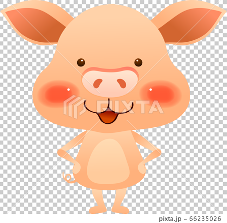 豚が正面向きで両手を腰に添えて立っているイラストのイラスト素材