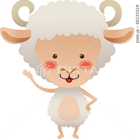 羊が正面向きで片手を上げて立っているイラストのイラスト素材