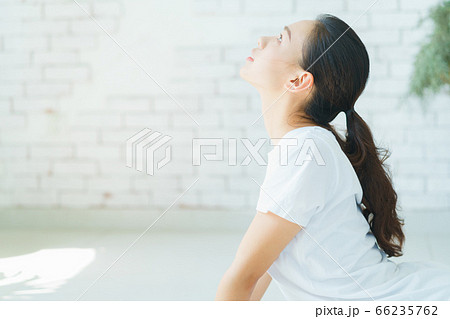 A beautiful woman doing exercise at home 66235762