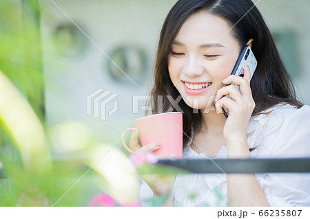 Beautiful woman, morning, chilling 66235807