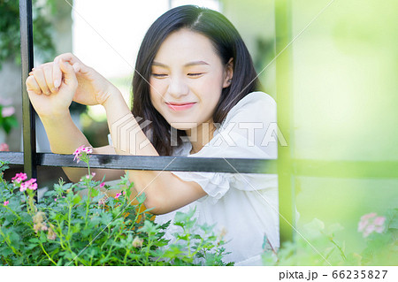 Beautiful woman, morning, chilling 66235827