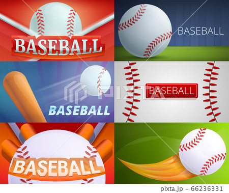 Baseball equipment banner set, cartoon style 66236331