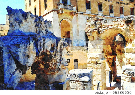 watercolorstyle representing Roman ruins in one of the main squares of Lecce in Italy 66236656
