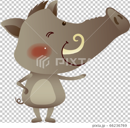 イノシシが横向きで手を前に伸ばして立っているイラスト 66236769