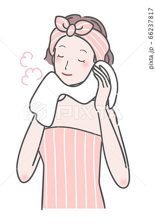 蒸しタオルで毛穴ケアをする女性のイラスト素材