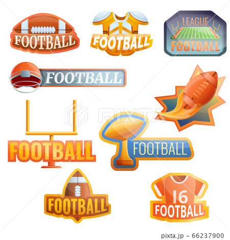 American football equipment logo set, cartoon style American football equipment logo set, cartoon style 66237900