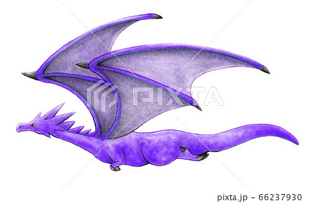 横向きに飛んでいる青紫色のドラゴンのイラスト素材