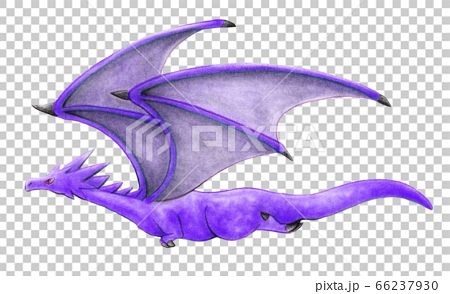 横向きに飛んでいる青紫色のドラゴンのイラスト素材