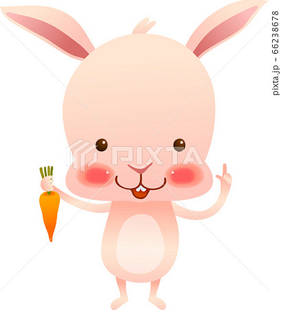 ウサギが正面向きで片手にニンジンを持って立っているイラストのイラスト素材