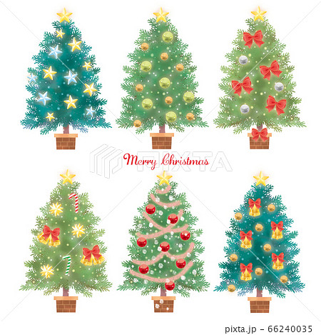 いろいろなオーナメントとクリスマスツリーのセットのイラスト素材 いろいろなオーナメントとクリスマスツリーのセットのイラスト素材