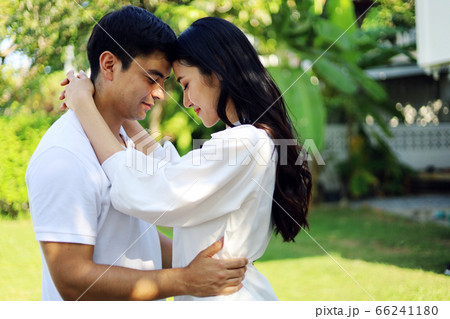 Happiness young couple family relaxation in holiday weekend at garden. 66241180