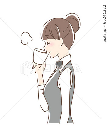 マグカップのコーヒーを飲む女性の横顔のイラスト素材