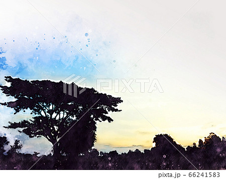 Abstract colorful shape on tree and field landscape watercolor illustration painting background. 66241583