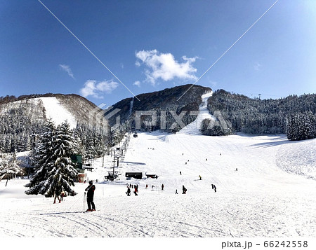 スキー場から見上げるゲレンデと山 66242558