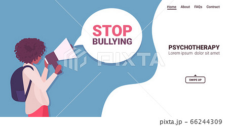 woman shouting into megaphone to stop bullying depressed girl announcing with loudspeaker psychotherapy woman shouting into megaphone to stop bullying depressed girl announcing with loudspeaker psychotherapy 66244309
