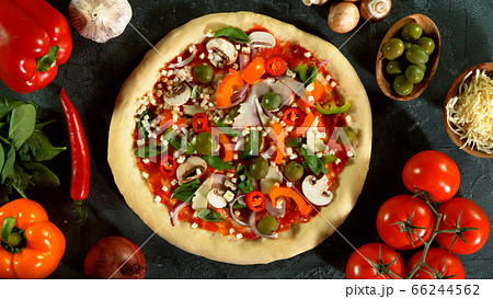 Top view of pizza meal preparation Top view of pizza meal preparation 66244562