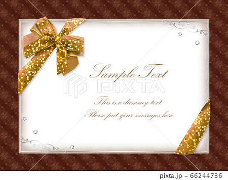 ブラウン背景のゴールドリボン飾りのカード フレームのイラスト素材