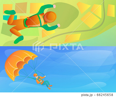 Modern skydivers banner set, cartoon style Modern skydivers banner set, cartoon style 66245658