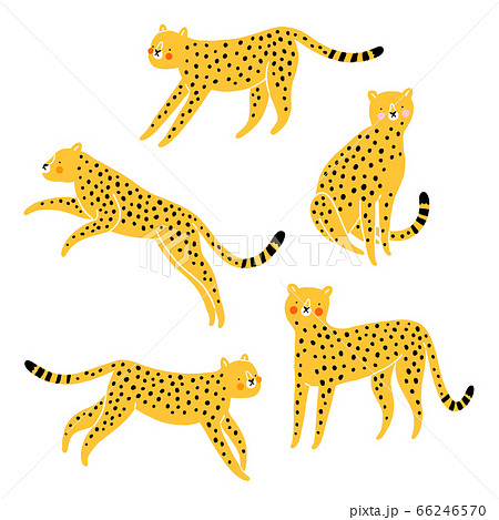 Cute Cheetahs Cartoon Vector Set Stock Illustration