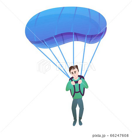 Young boy with parachute icon, cartoon style 66247608
