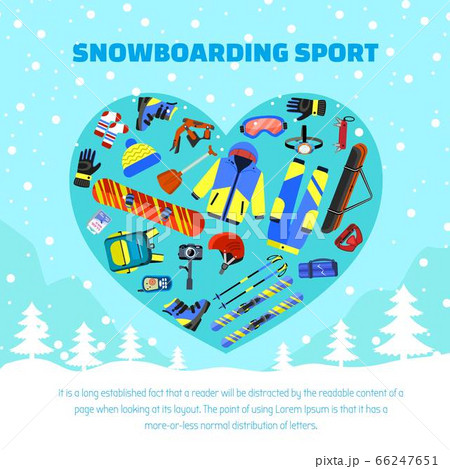 Snowboarding sport concept background, flat style 66247651