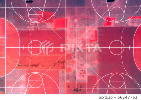 Basketball Top View. Creative Aerial View Over Basketball Outdoor Court. 66247763